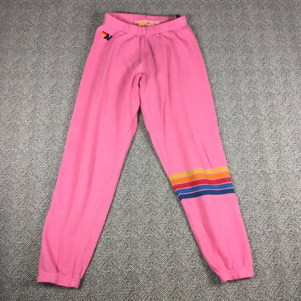 Aviator Nation Girls Pink Rainbow Stripe Sweatpants XS Joggers Made in USA